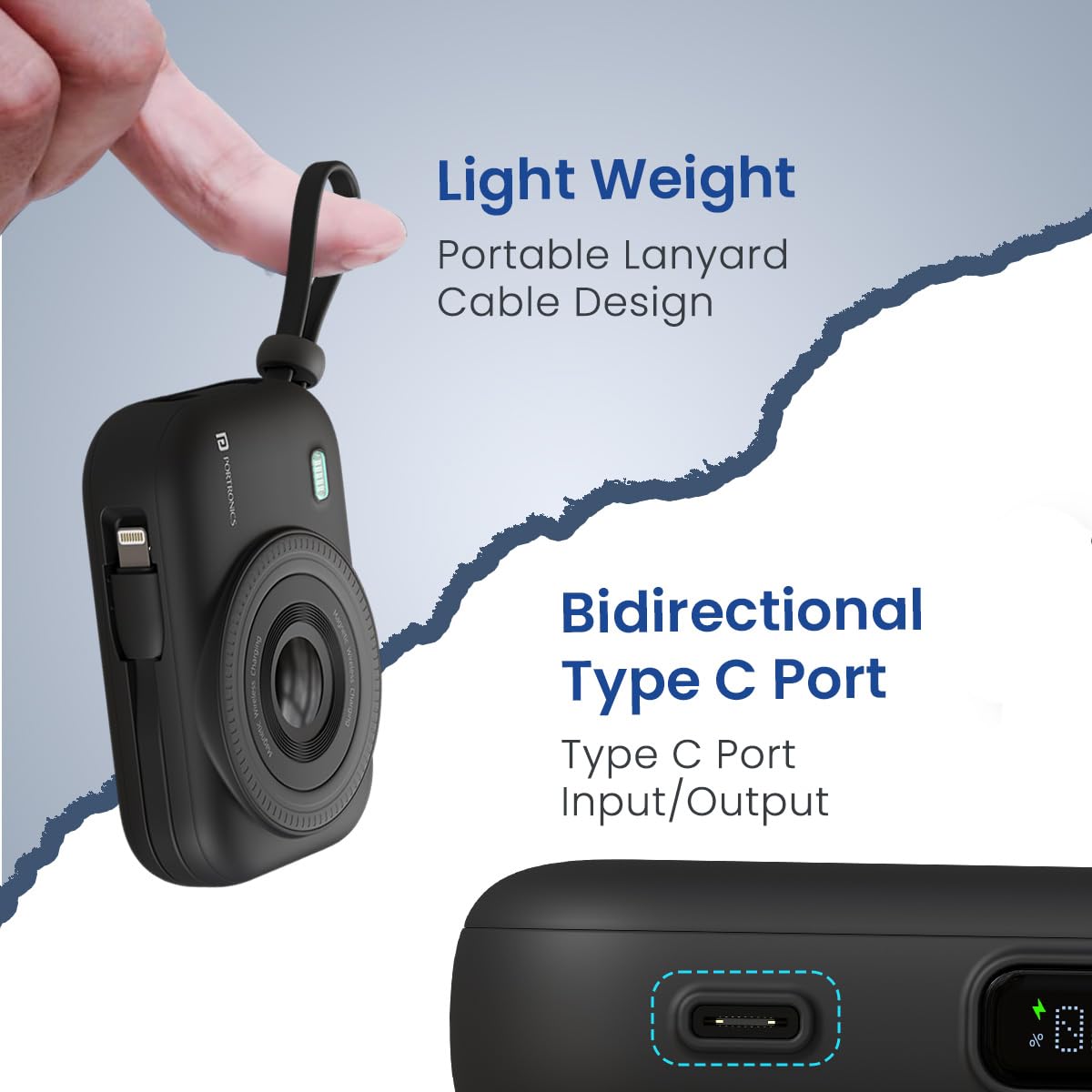 Portronics Power Shutter 10000mAh 15W Magnetic Wireless Fast Charging Powerbank with in-Built Type C & 8 Pin Cable, 22.5W Type C PD Output, Type C Bidirectional Port, LED Display (Black)