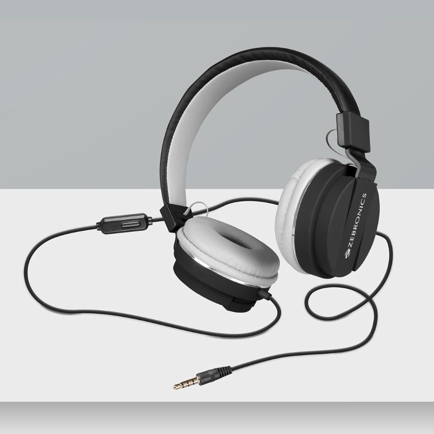 Zebronics Zeb-Storm Wired Headphone with 3.5mm Jack, Built in Microphone for Calling, 1.5 Meter Cable, Soft Ear Cushion, Adjustable Headband, Foldable Ear Cups and Lightweight Design (Black)