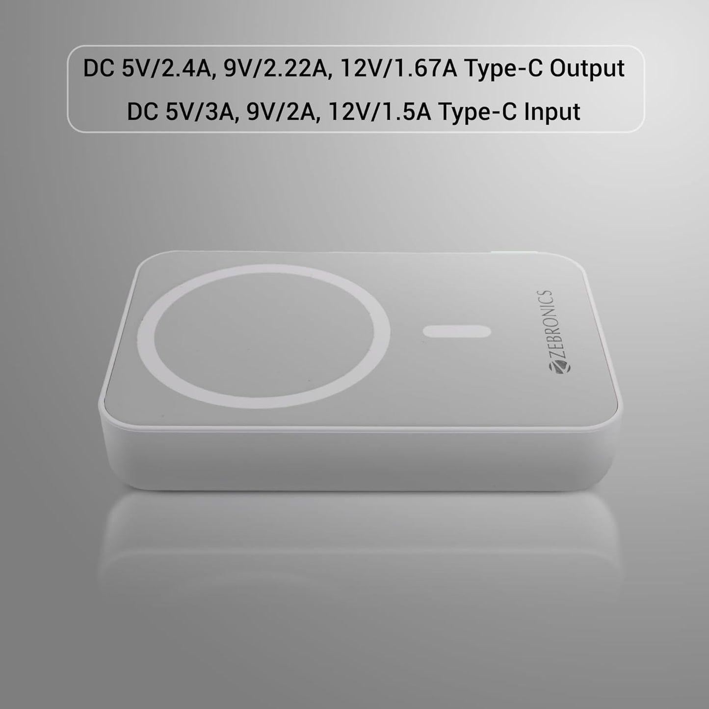 ZEBRONICS MW63 Wireless Power Bank, 10000 mAh, Rapid Charge, Magsafe, Outputs - 20W Wired | 15W Wireless, Type C PD, Built in Protections, LED Indicator, Compatible with iPhone, Made in India