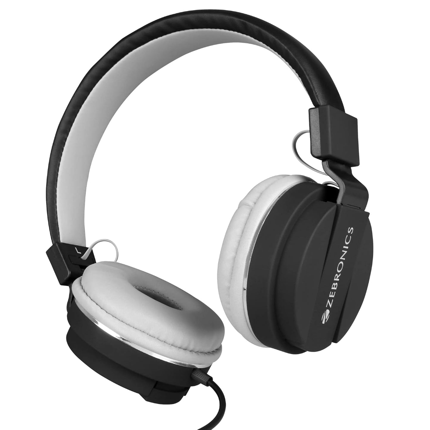 Zebronics Zeb-Storm Wired Headphone with 3.5mm Jack, Built in Microphone for Calling, 1.5 Meter Cable, Soft Ear Cushion, Adjustable Headband, Foldable Ear Cups and Lightweight Design (Black)