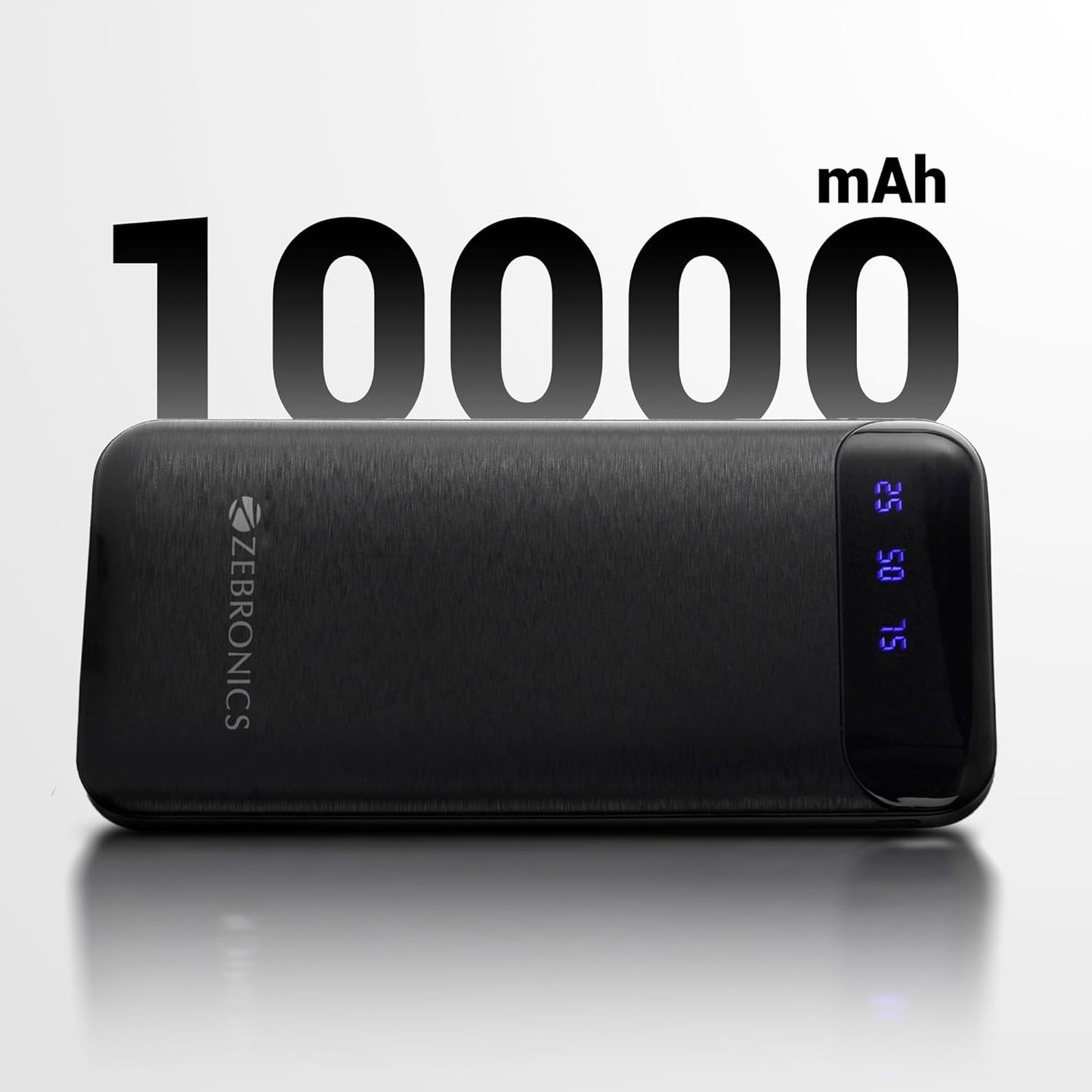 ZEBRONICS MB10000S4 Power Bank, 10000 mAh, 12W, Dual USB Output, Type C & Micro USB Input, Built in Protections, Percentage LED Display, Included USB to Type C Cable, Made in India
