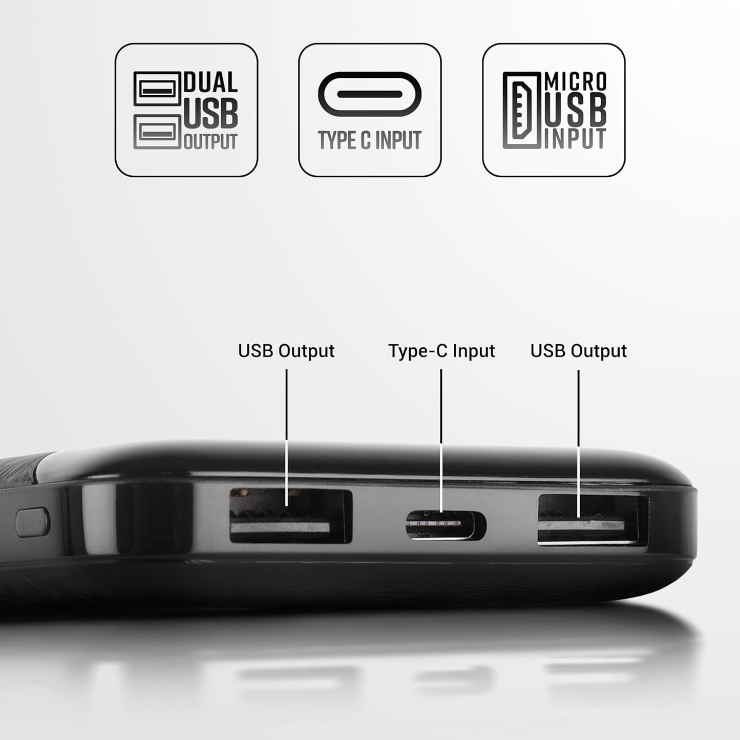 ZEBRONICS MB10000S4 Power Bank, 10000 mAh, 12W, Dual USB Output, Type C & Micro USB Input, Built in Protections, Percentage LED Display, Included USB to Type C Cable, Made in India