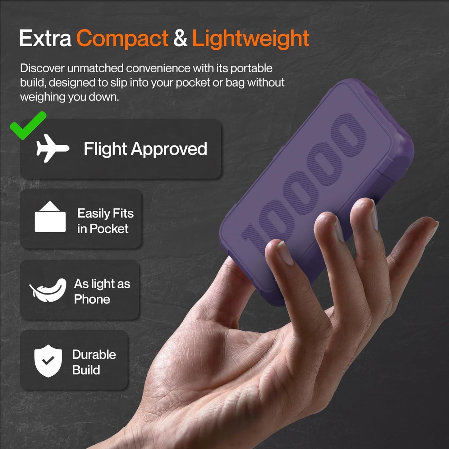 Ambrane 10000mAh Power Bank, Rugged & Slim, 22.5W Fast Charging, Compact & Travel-Friendly, USB & Type-C Output, PD & QC, Compatible with iPhone, Samsung, Oneplus & All Android (Force 10K, Purple)