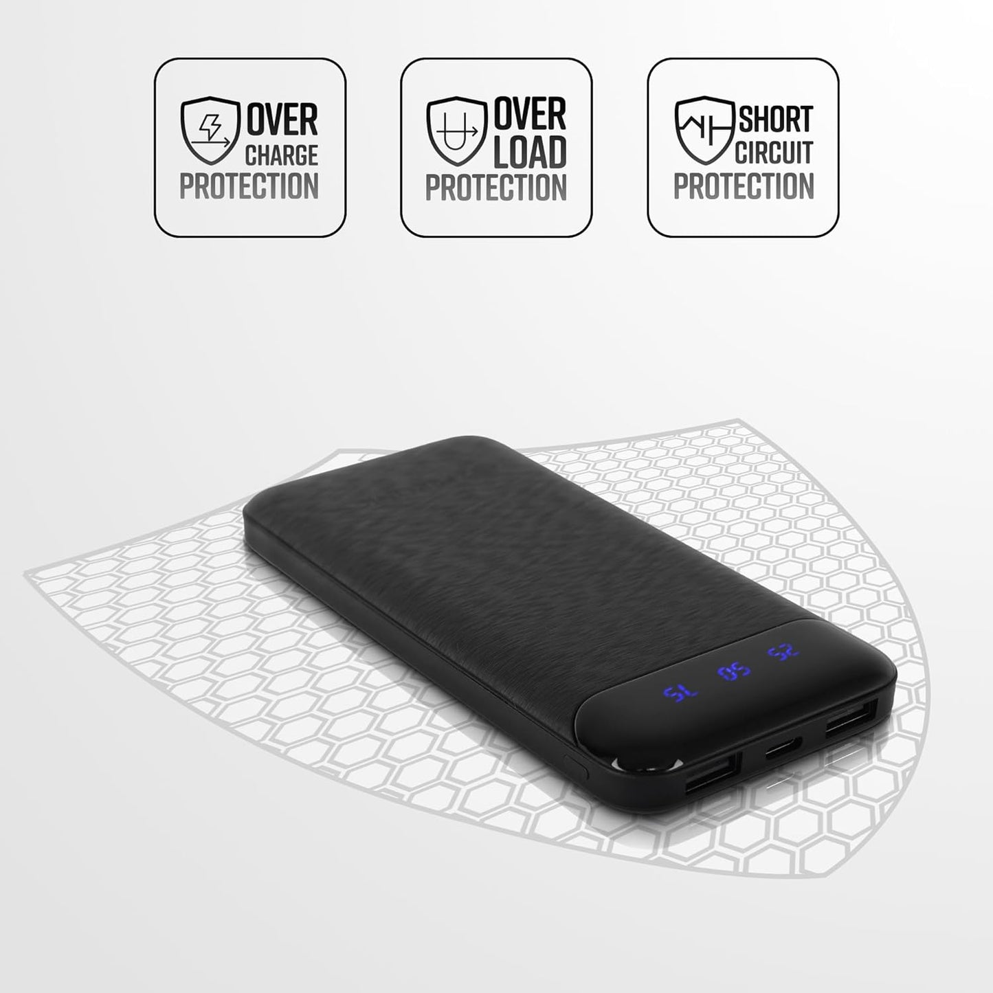 ZEBRONICS MB10000S4 Power Bank, 10000 mAh, 12W, Dual USB Output, Type C & Micro USB Input, Built in Protections, Percentage LED Display, Included USB to Type C Cable, Made in India