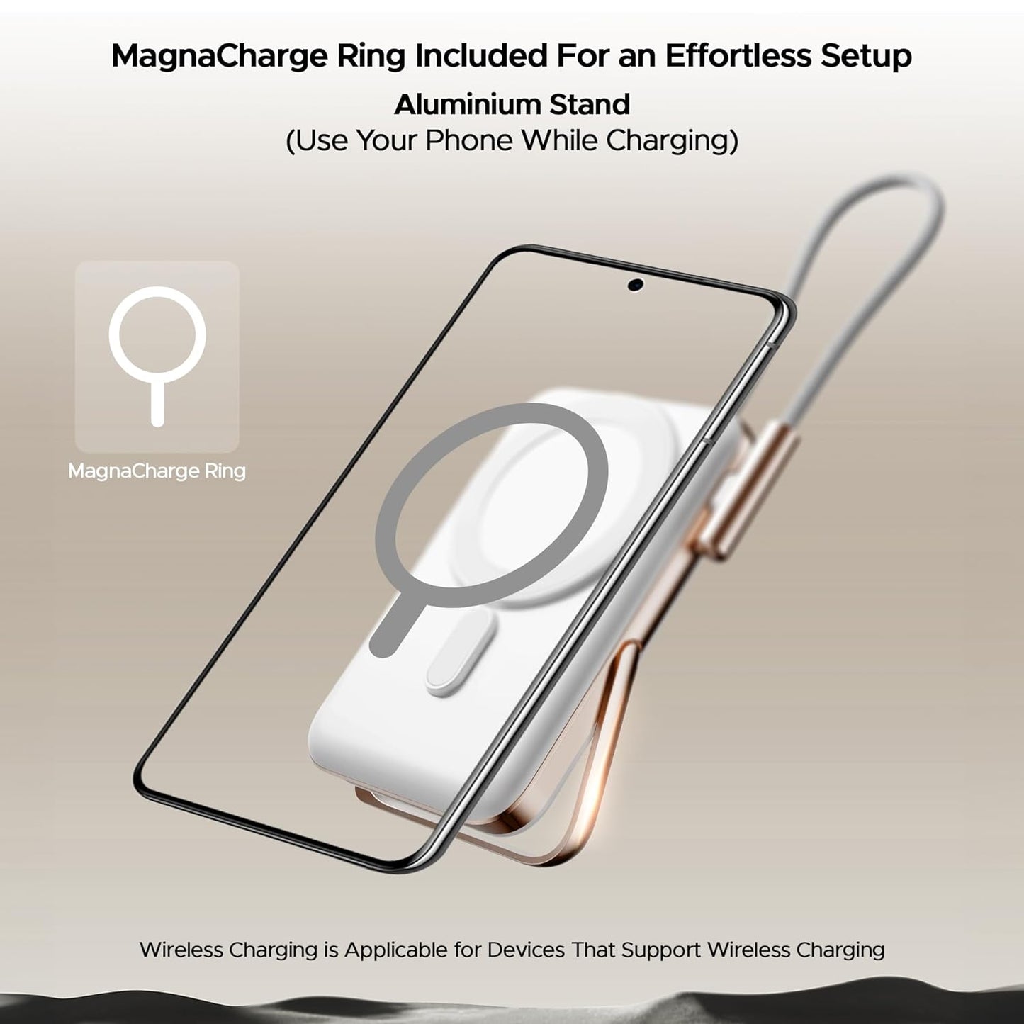boAt Energyshroom PB330 MagnaCharge 10000 mAh Magnetic Wireless Power Bank w/ 15W Wireless Charging, Metal Stand,Magnacharge Ring for iPhone and Android Phones w/Wireless Charge(White)