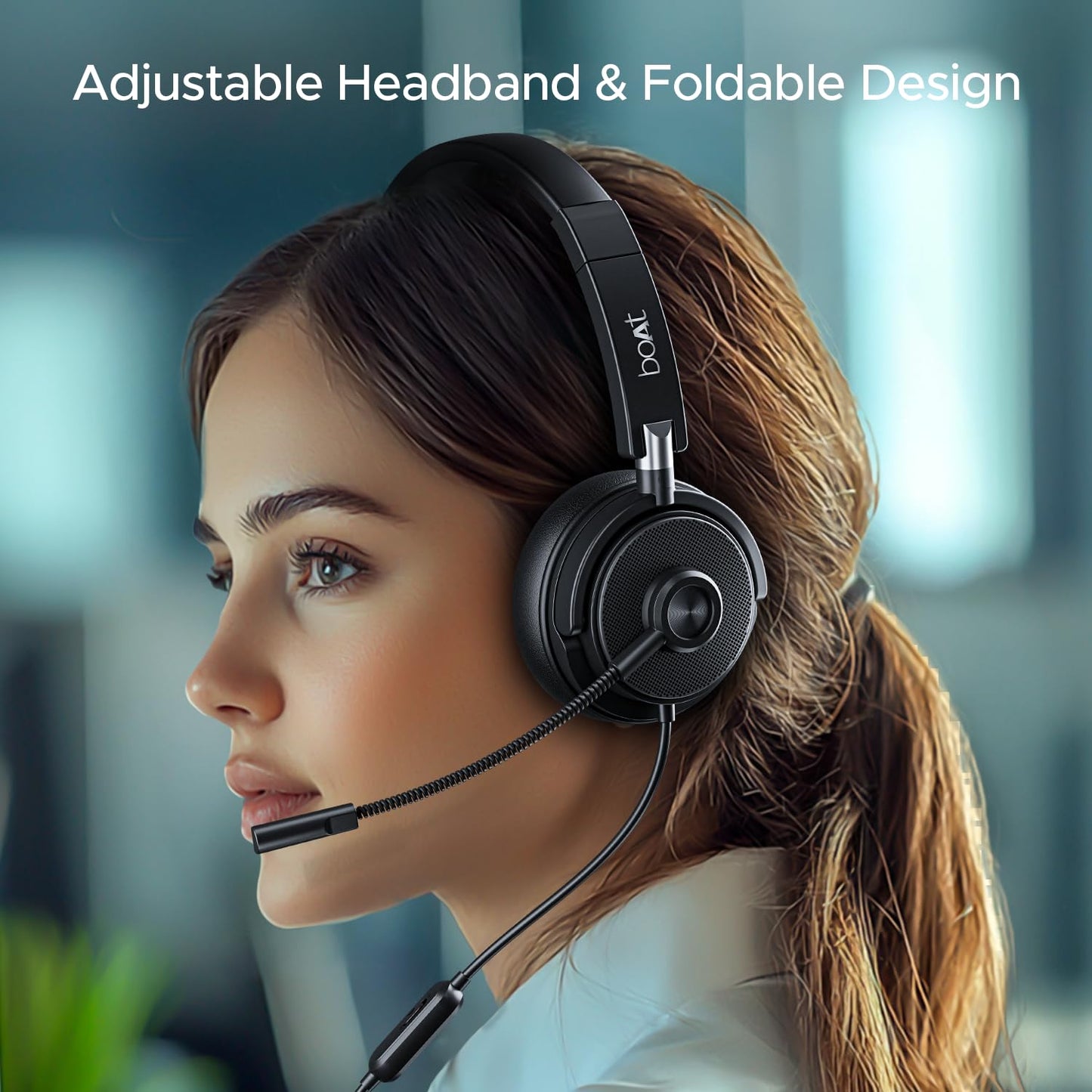 boAt Bassheads 900 Pro Wired Headphones with 40Mm Drivers, Lightweight Foldable Design, Over Ear, Remote Control, Unidirectional Retractable Mic, Adjustable Headband & USB Type-A Compatibility(Black)