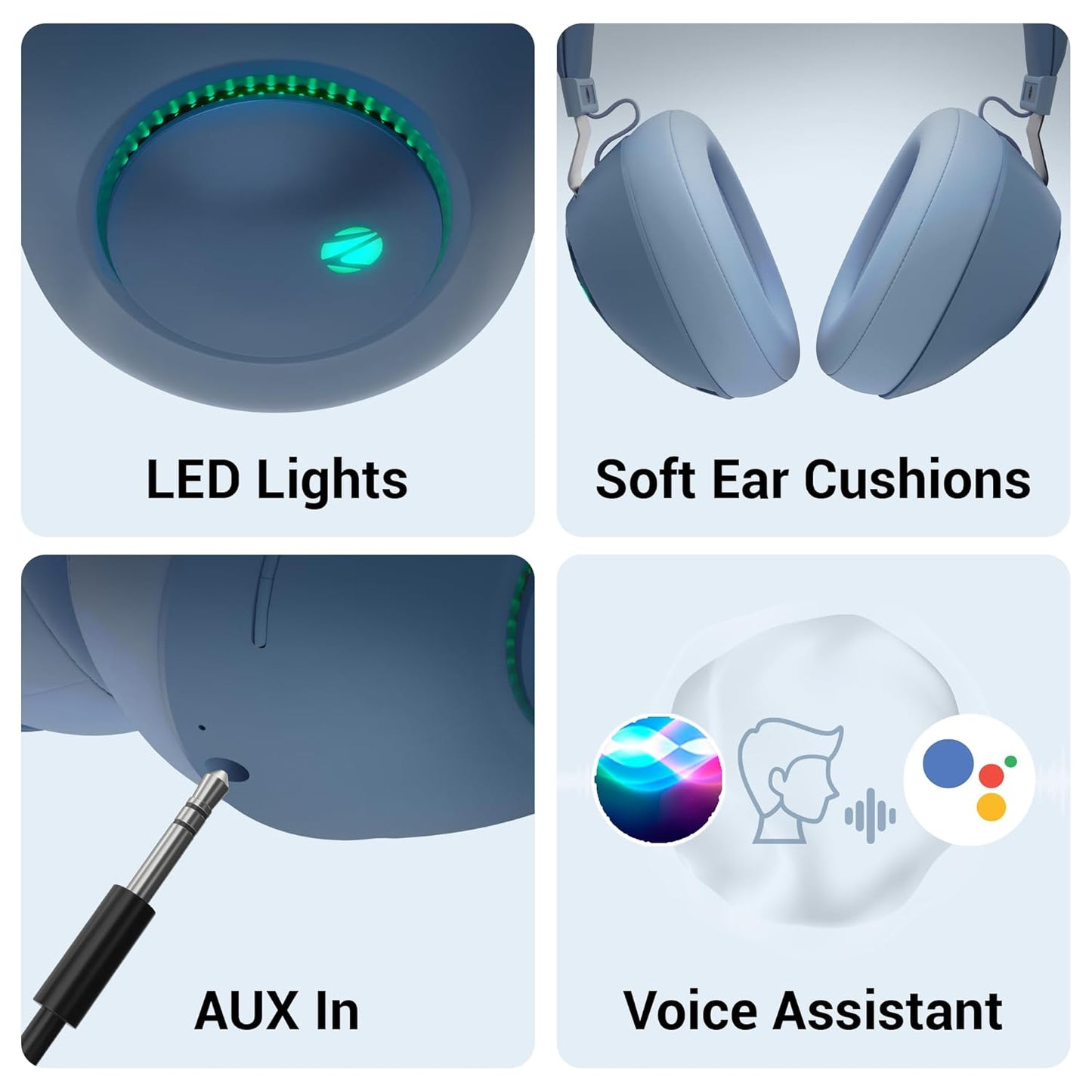 ZEBRONICS Duke Wireless Headphone with Up to 60h Backup, Supports Bluetooth, Dual Pairing, Gaming Mode, Environmental Noise Cancellation (ENC), LED Lights, Deep Bass, Voice Assistant Support (Blue)