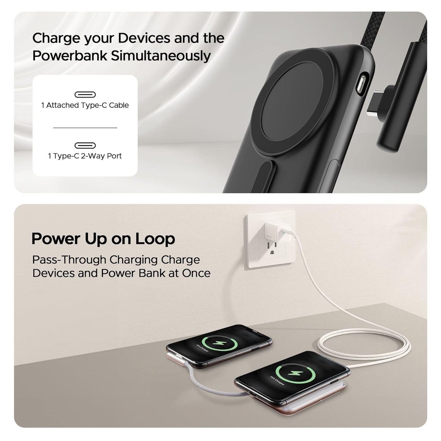 boAt Energyshroom PB330 MagnaCharge 10000 mAh Magnetic Wireless Power Bank w/ 15W Wireless Charging, Metal Stand,Magnacharge Ring for iPhone and Android Phones w/Wireless Charge(White)