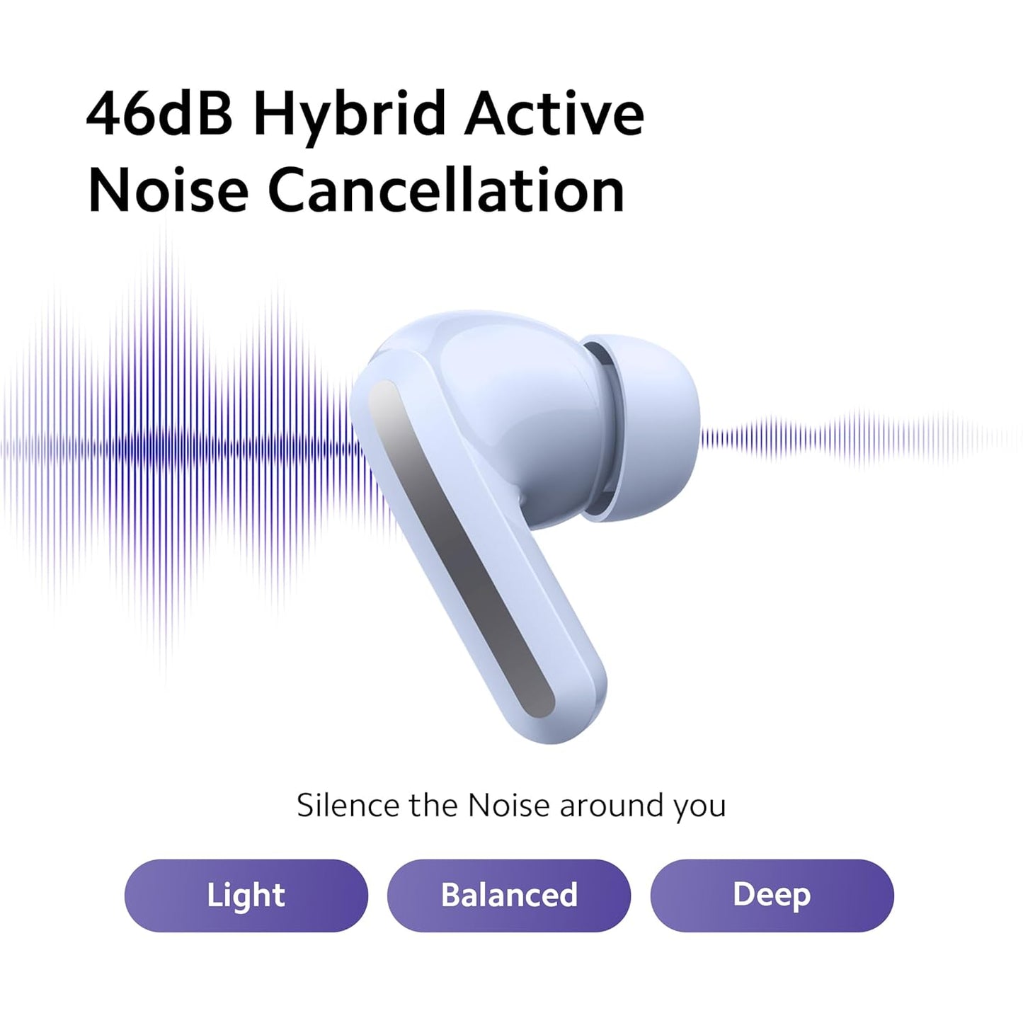 Redmi Buds 5 Bluetooth TWS Earbuds, Up to 46dB Hybrid Noise Cancellation, Quad Mic with AI Call Enhancement, 10mins Charge for 4Hours Life, Up to 38Hrs Playback| Fusion Purple