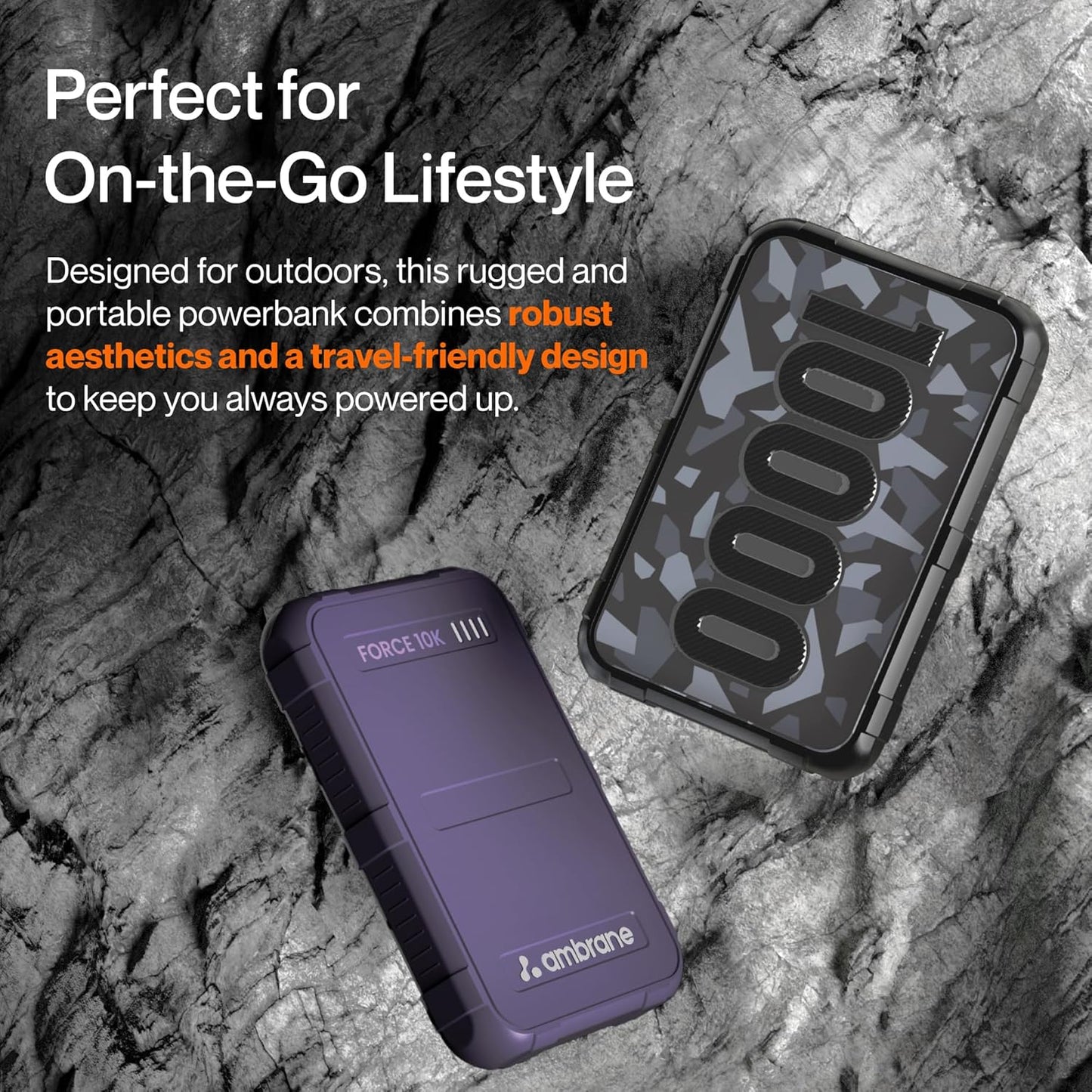 Ambrane 10000mAh Power Bank, Rugged & Slim, 22.5W Fast Charging, Compact & Travel-Friendly, USB & Type-C Output, PD & QC, Compatible with iPhone, Samsung, Oneplus & All Android (Force 10K, Purple)