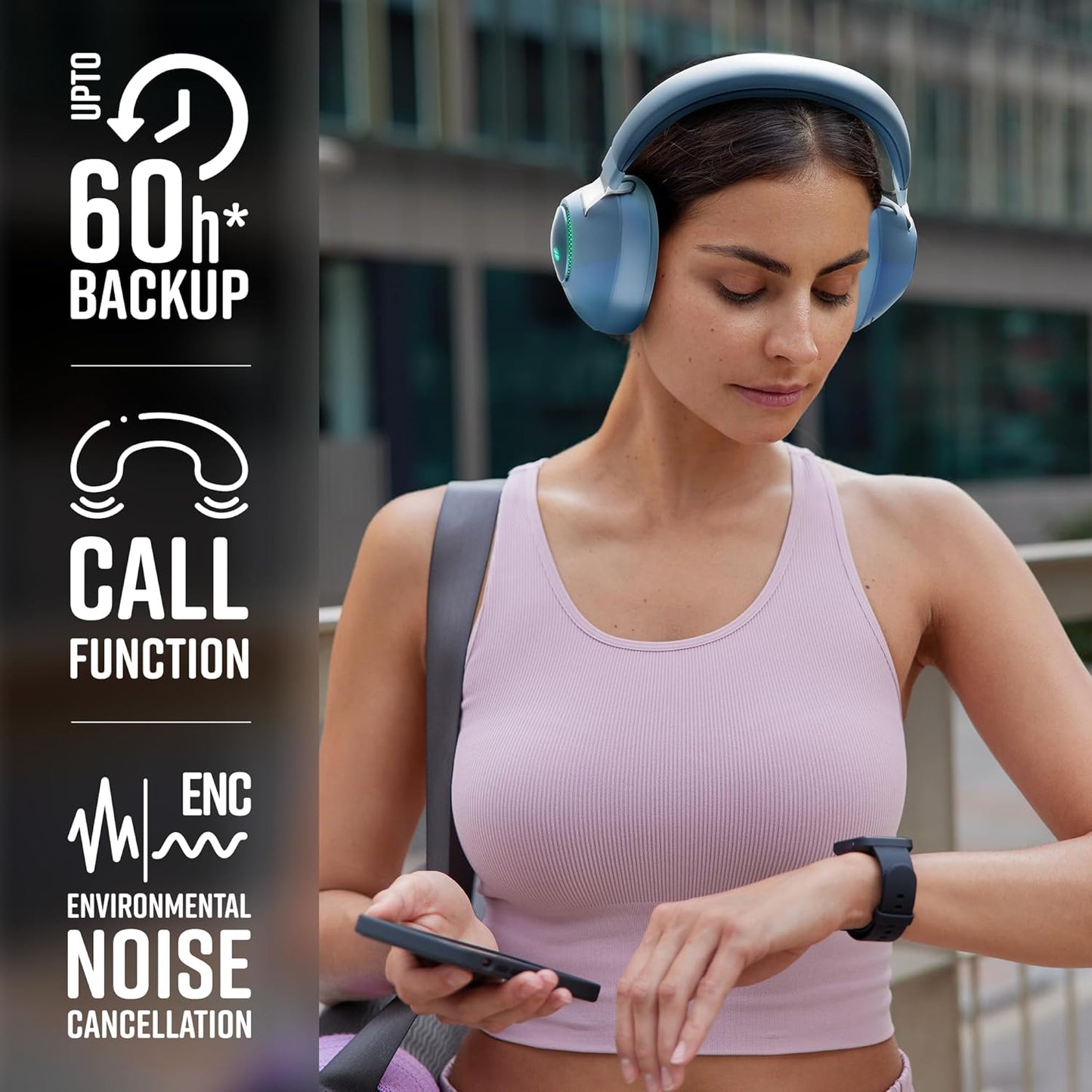 ZEBRONICS Duke Wireless Headphone with Up to 60h Backup, Supports Bluetooth, Dual Pairing, Gaming Mode, Environmental Noise Cancellation (ENC), LED Lights, Deep Bass, Voice Assistant Support (Blue)