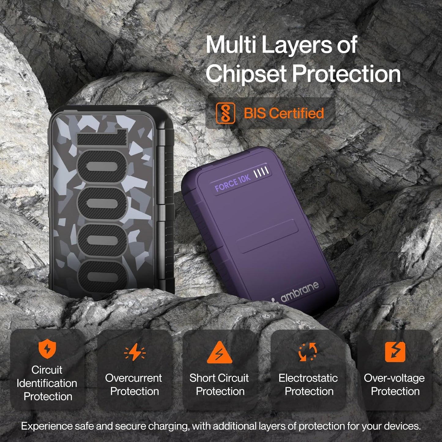 Ambrane 10000mAh Power Bank, Rugged & Slim, 22.5W Fast Charging, Compact & Travel-Friendly, USB & Type-C Output, PD & QC, Compatible with iPhone, Samsung, Oneplus & All Android (Force 10K, Purple)