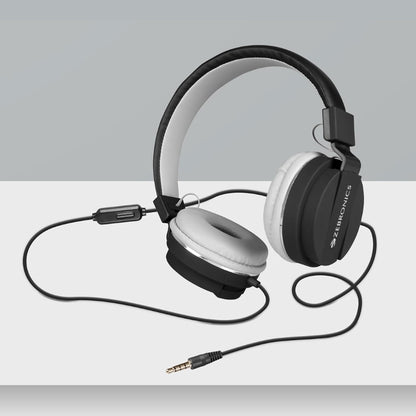 Zebronics Zeb-Storm Wired Headphone with 3.5mm Jack, Built in Microphone for Calling, 1.5 Meter Cable, Soft Ear Cushion, Adjustable Headband, Foldable Ear Cups and Lightweight Design (Black)