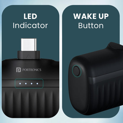 Portronics Power Pebble 5000mAh 20W Fast Charging Nano Powerbank, in-Built Foldable Type C Input/Output Pin, Type C PD Output, LED Battery Indicator, Compatible with Type C Smartphone,iPhone(Black)