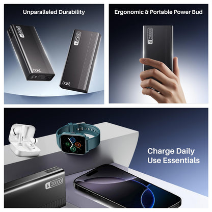 boAt Energyshroom PB401 20000mAh Power Bank| Micro USB and Type C (2-Way Input Ports), 22.5W, 3X Output Ports, Compatible with Tablets, Smartphones, Earbuds, Smartwatch (Carbon Black)