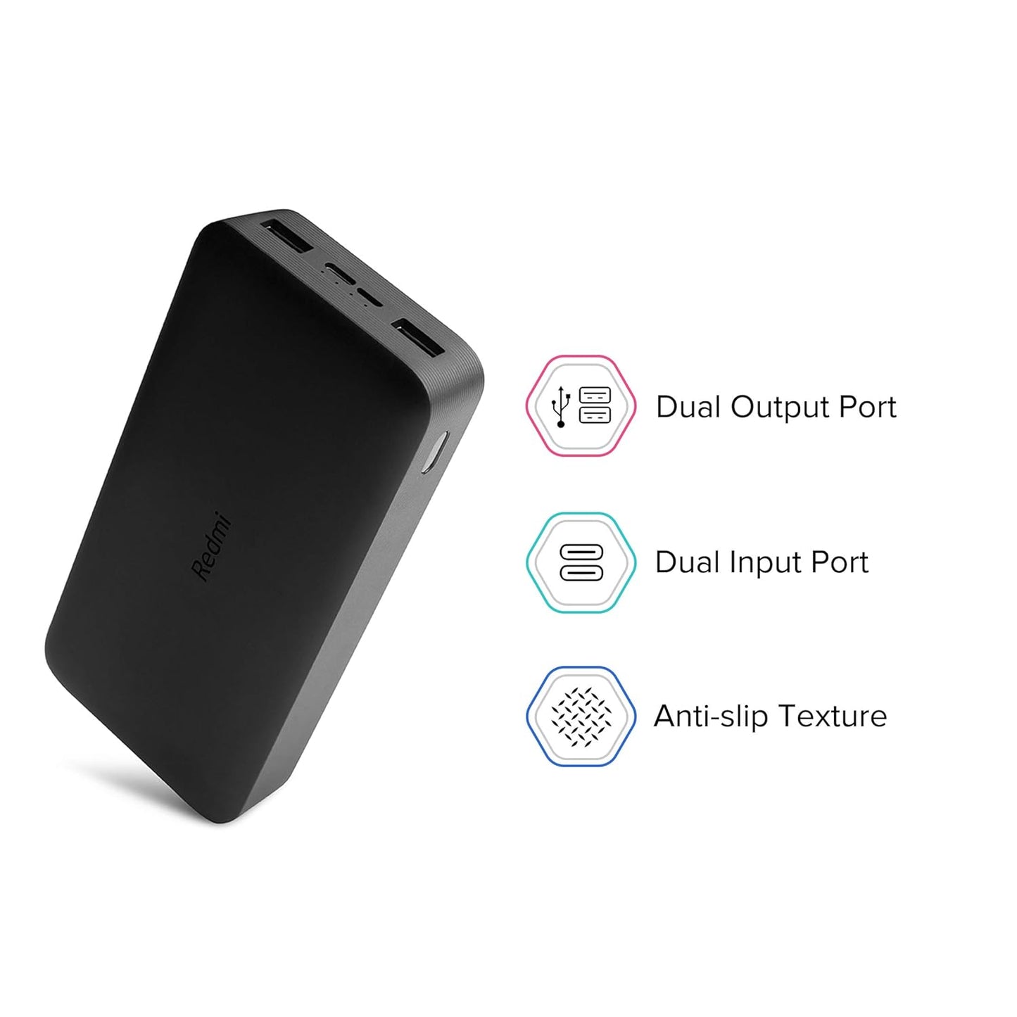 Redmi 20000mAh Li-Polymer Power Bank, USB Type-C Inputand Micro USB Ports, 18W Fast Charging, Low Power Mode, Black