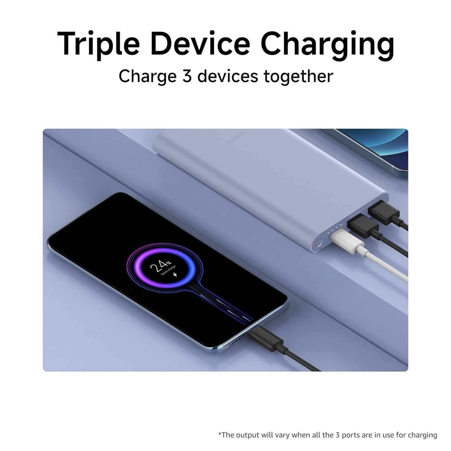 Xiaomi Power Bank 4i 10000mAh 22.5W Fast Charging PD | Power Delivery | QC 3.0|Type C Input & Output |Triple Output Ports|Coral Purple|Supports Android and Apple, Tablets, Earbuds, Watches etc