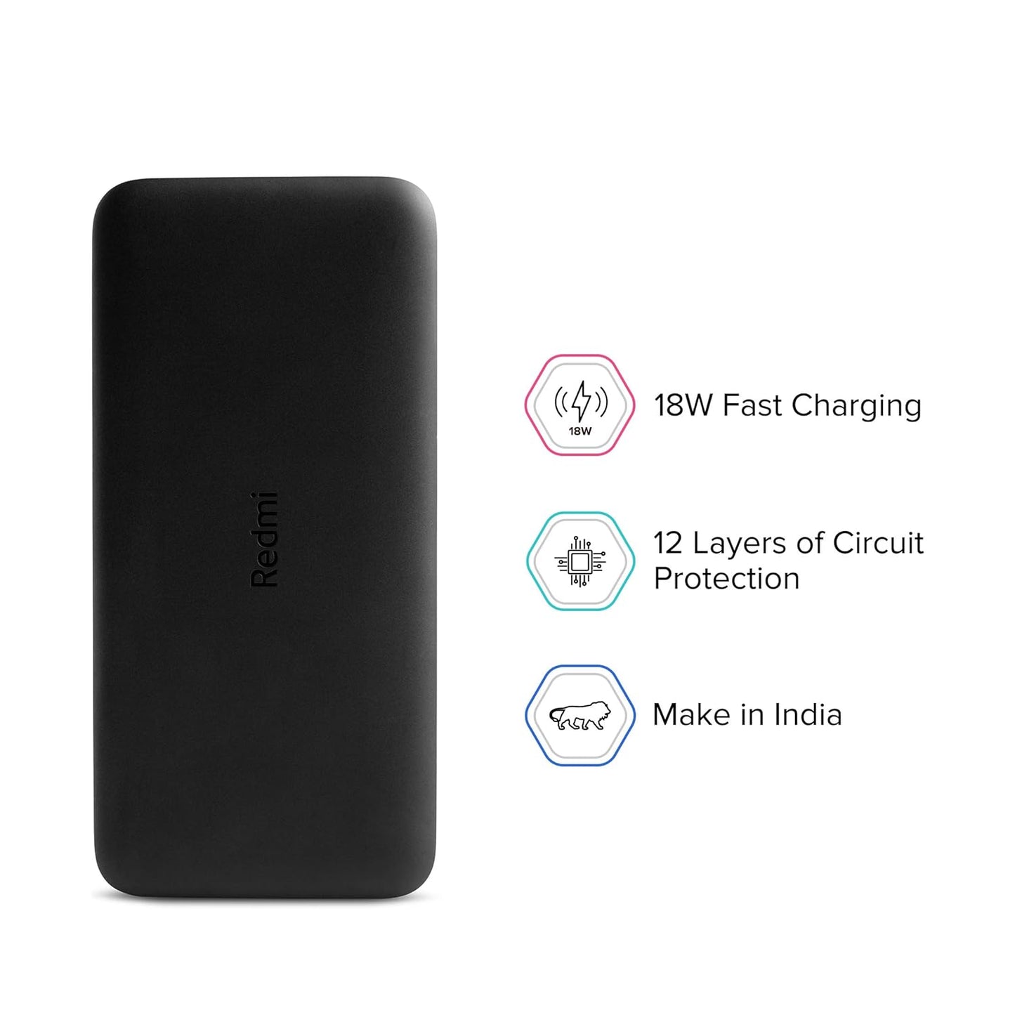Redmi 20000mAh Li-Polymer Power Bank, USB Type-C Inputand Micro USB Ports, 18W Fast Charging, Low Power Mode, Black