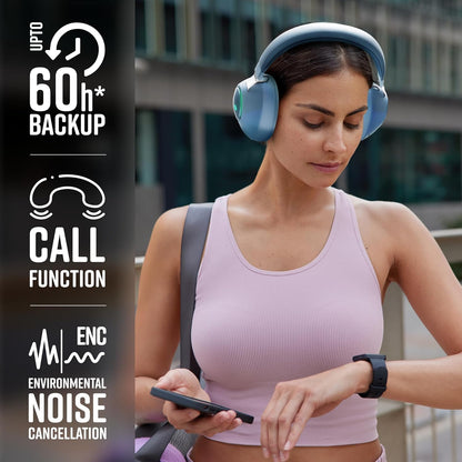 ZEBRONICS Duke Wireless Headphone with Up to 60h Backup, Supports Bluetooth, Dual Pairing, Gaming Mode, Environmental Noise Cancellation (ENC), LED Lights, Deep Bass, Voice Assistant Support (Blue)